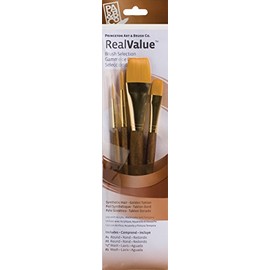 Princeton Art & Brush Real Value Synthetic Brush Set, Round Size 4 and 8, Wash Size 1/2 and 1, Gold Taklon