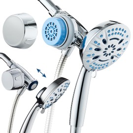 AquaCare Magneton 8-setting Magnetic Docking Hand Shower with Built-in Shower Filter - On/Off Filtration Modes, Instant Cartridge Reload, Stay-Clean KDF Cartridge, 6 ft. Steel Hose, Chrome Finish