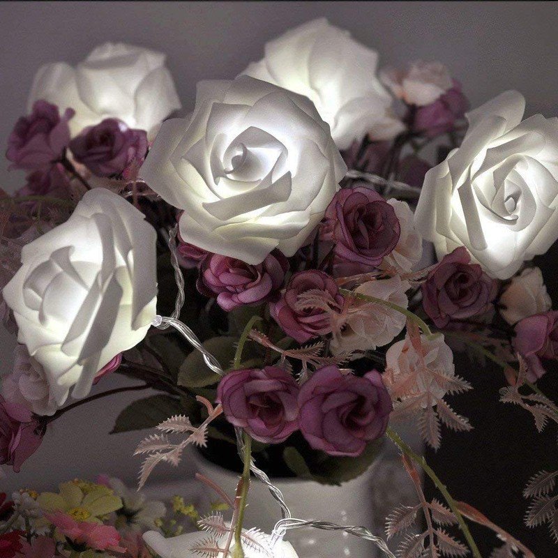 VIPMOON Rose Flower String Lights,2M 20LED Battery Operated Romantic String