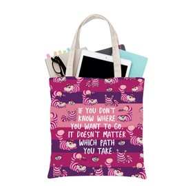 PLITI Cheshire Cat Tote Bag Cheshire Cat Fan Gift Alice Lover Alice Fan Gift Smiling Cat Alice Wonderland Fan Travel Pouch (Path You Take TGU)