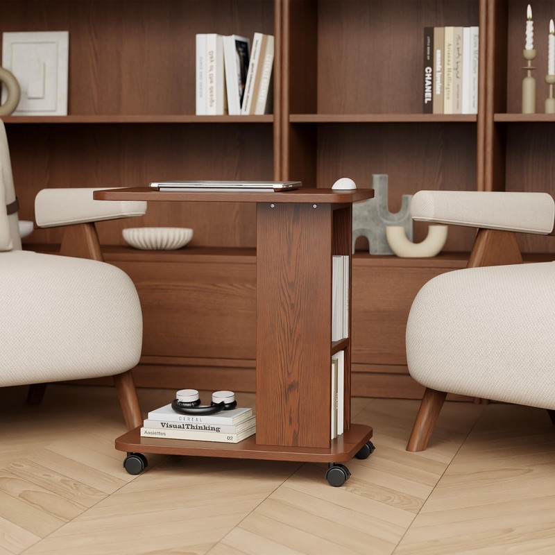 YQJJGL 3-Tier C-Shaped End Table with Storage and 2 Locking