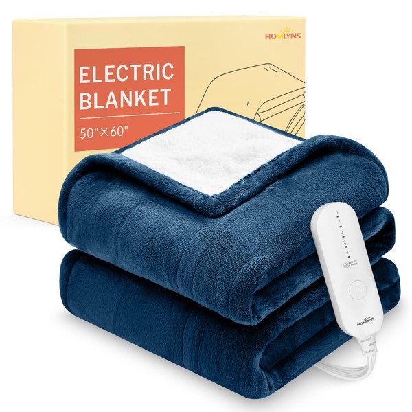 HOMLYNS LuxeHeat Heated Blanket Electric Blanket, Soft Flannel Sherpa Heated