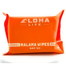 Malama Wipes 50 SPF Reef Safe Biodegradable Sunscreen wipes, Kid-safe, Sensitive Psoriasis-friendly, UVA/UVB Protection, Family, Travel-Size, Waterproof,Cruelty-free,Mess-Free, Easy application.