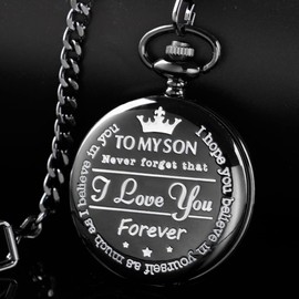 Tiong Son Gift Pocket Watch Engraved Pocket Watch to My Son I Love You Gifts from Mom Dad for Birthday Christmas Graduation(Black)