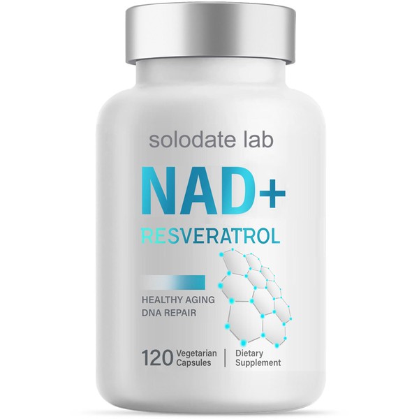 solodate lab NAD+ Supplement 1000mg, True NAD+ & Resveratrol, 120