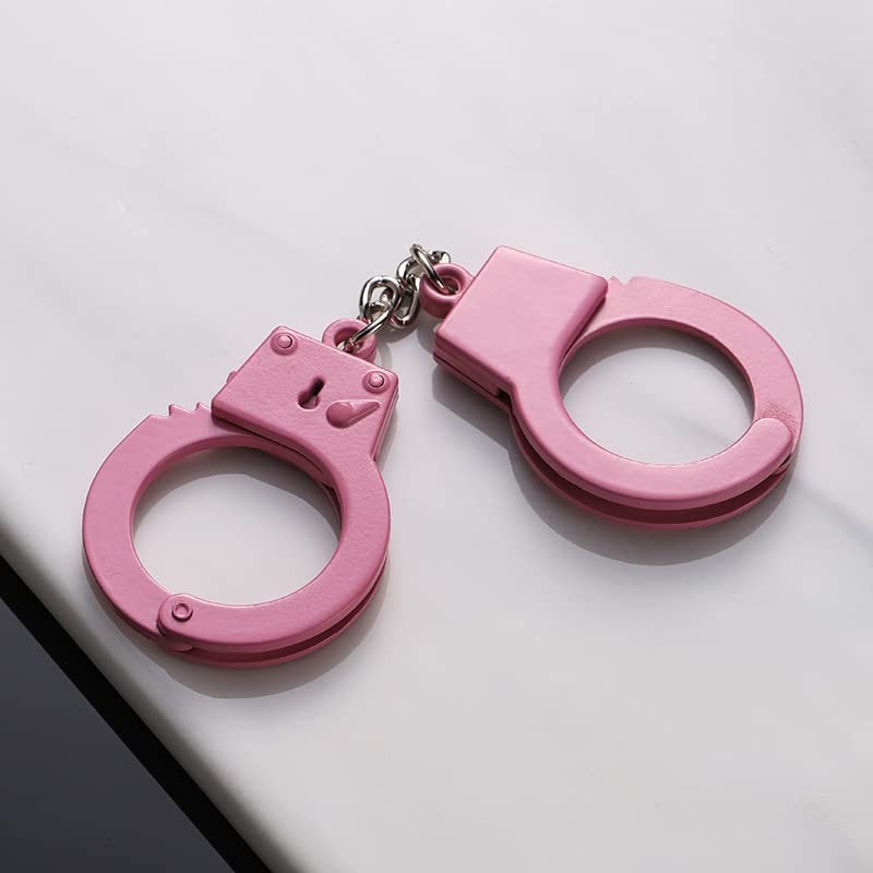 POYAMUSE Mini Handcuffs Metal Keychain Creative Handcuff Keyring-pink