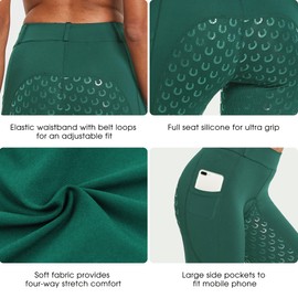 FitsT4 Sports Women's Full Seat Riding Tights Active Silicon Grip Horse Riding Tights Equestrian Breeches Forest Green Size L