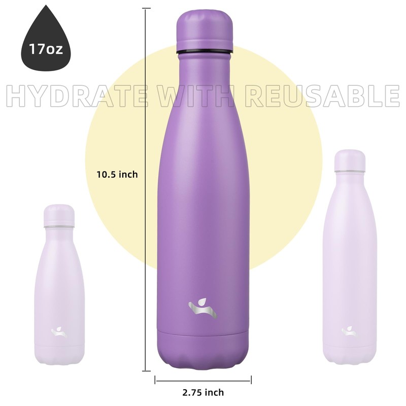 Konokyo Insulated Water Bottles,17 oz Double Wall Stainless Steel Vacumm