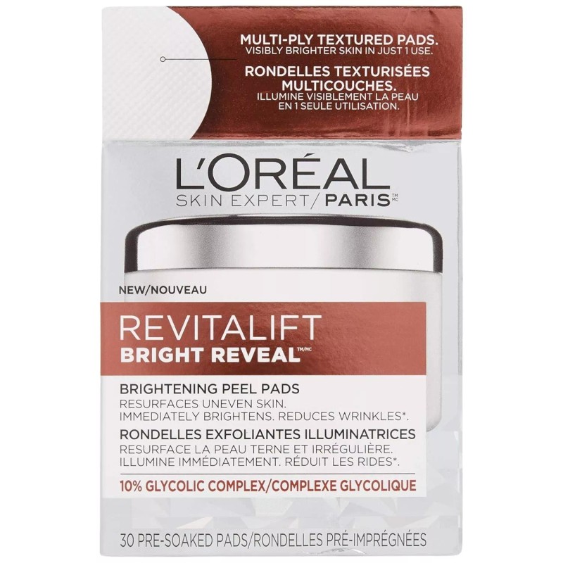 L'Oréal Loreal Revitalift Bright Reveal Brightening Peel Pads, 30 ct