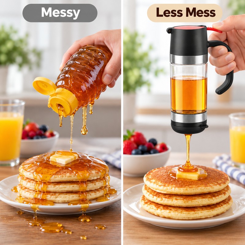 No-Drip Glass Honey Dispenser with Trigger Handle – Syrup Pourer