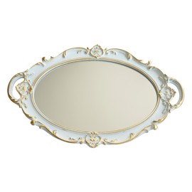 LFUFUESHOP 14.5 x 10 Inchs Vintage Mirrors for Wall Decor,Oval Mirror Wall Mirror Gold Mirror Perfumes Mirror Cosmetics Display Mirror Tray (White)