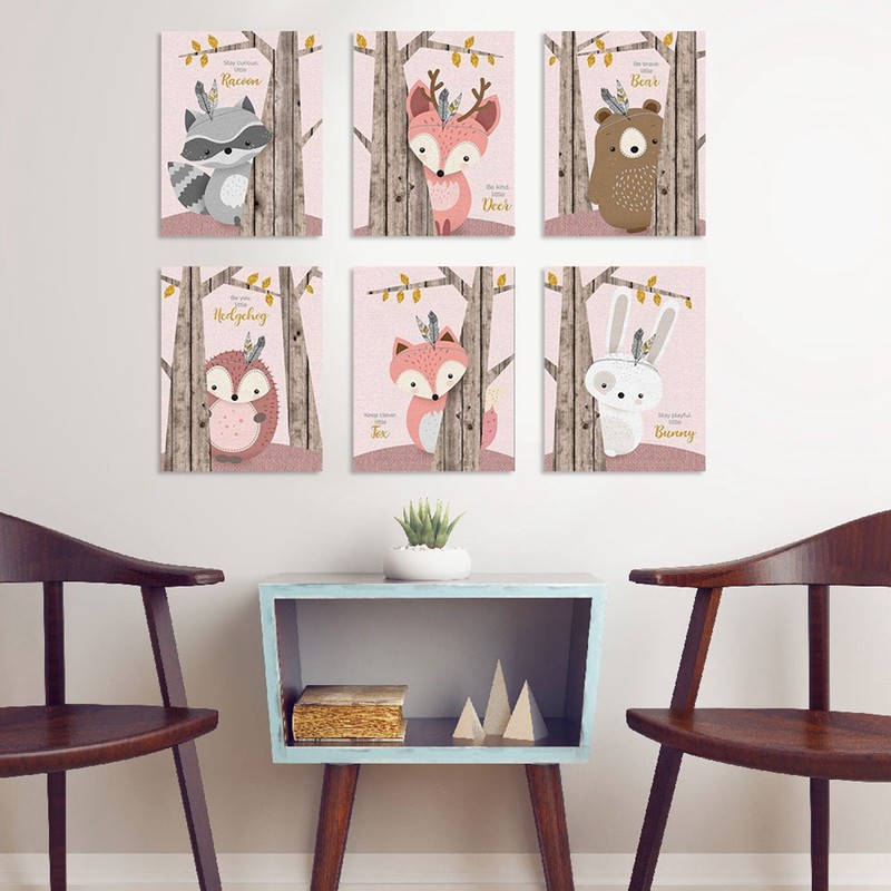 6Pcs 30x21cm Cute Cartoon Animal Pattern Canvas Painting Wall Art