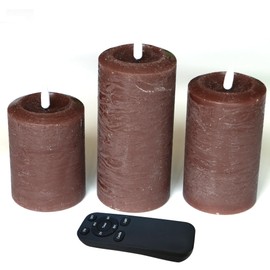 EZiGarden 3"x4" 5" 6" Flameless Flickering LED Candles Real Wax Pillar Candles Battery Operated Electric LED Lights with Remote for Home Decorations Wedding Party, Brown, Set of 3