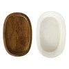 Creative Co-Op Stoneware Serving Dish with Mango Wood Base, Cream