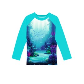 Remimi Girls Rash Guard Kids Uv Shirts Long Sleeve Childrens Lightweight UPF 50+ Shirts for Swimming Blue 5-6 Y