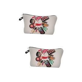 Baluue 2pcs Small Makeup Handbag 3D Printed Dacron Material Zipper Closure for Travel Organize Cosmetics Beauty Supplies