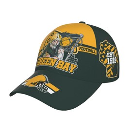 Green Football City Silhouette Baseball Cap for Men Women, Adjustable Print Hat Fans Gifts, Game Day Headwear