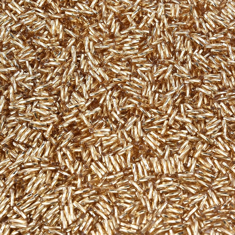 1400pcs 2x7mm Golden Glass Bugle Beads Tube Twisted Seed Beads