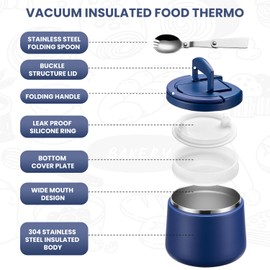 Soup Thermo for Hot Food Kids 14oz Lunch Containers with Buckle Lid Wide Mouth Hot Food Jar Vacuum Insulated Stainless Steel Bento Box Leakproof with Spoon(Blue)
