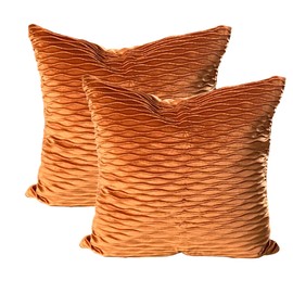 RKAAS HOME Pack of 2 Super Soft Decorative Luxurious Dutch Velvet Square Cushion Covers for Living Room Sofa Couch Bed 50cm x 50cm 20x20 Inches (Pack of 2 - Wave Burnt Orange)