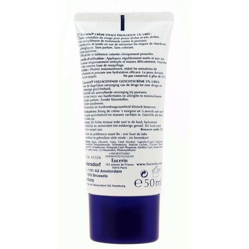 Eucerin 5% Urea Smoothing Face Cream, 50ml - Hydrating Moisturizer