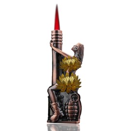 Retro Creative Design Butane Lighter, Fun and Cool Lighter, Adjustable Refillable Lighter, Soft Flame Torch Lighter, Jet Flame Windproof Lighter, Unique Gift for Men and Girls (No Gas)-Red Copper