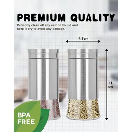 Elegant Salt and Pepper Shakers Set, 2-Pack Refillable Glass Salt Pot and Pepper Shaker with Adjustable Stainless Steel Pour Hole (Silver)