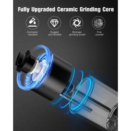 Rechargeable Electric Salt and Pepper Grinder Set, Automatic Salt Pepper Mill Grinder with USB Charging Base & White LED Light, Adjustable Coarseness, Washable Container, One-handed Operation, 2 pack