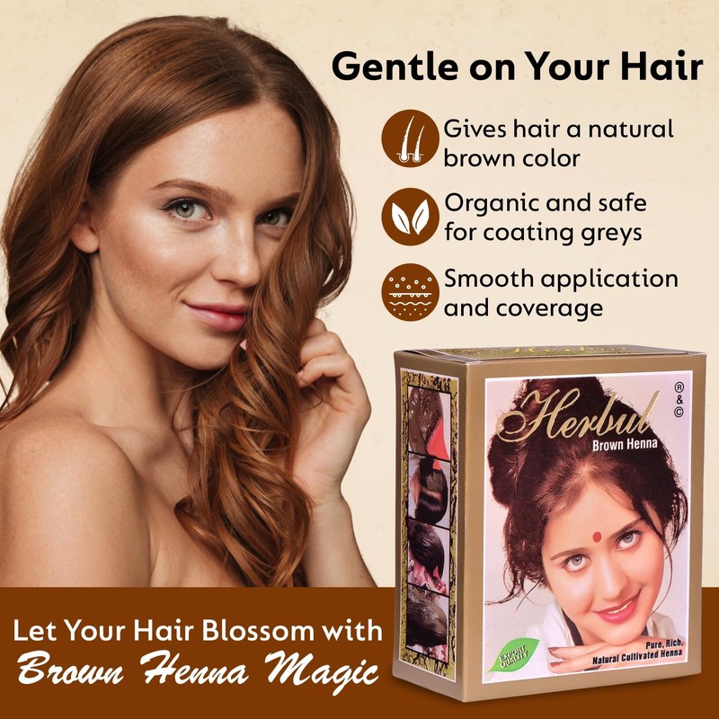 Herbul Henna Hair Dyes (Brown, 6 Sachets x 10 g