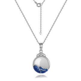 AMINKINA 14K Gold Jade Pendant Necklace, Sea and Moon Jade Necklace - Perfect Birthday and Mother's Day Gift for Mother, Wife and Girlfriend (White Gold, 14K)