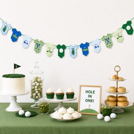 Golf Baby Bodysuit Banner, Green Gingham Baby Shower & 1st Birthday Party Decor(PRE-STRUNG)