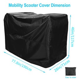 Mobility Scooter Cover Waterproof, 210D Oxford Wheelchair Waterproof Heavy Duty Storage Rain Cover (190x71x117 cm)