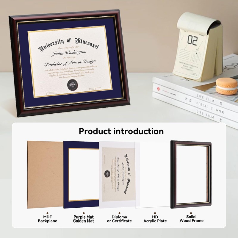 GAMYPET Solid Wood Diploma Frame 8.5 x 11 Certificate Frames