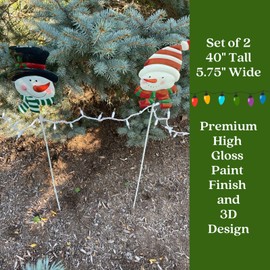 Clovers Garden Metal Snowman Yard Stakes and Light Stringers (Set of 2) for Outdoor, Indoor, Lawns, Walkways, Planters or Wall Decor