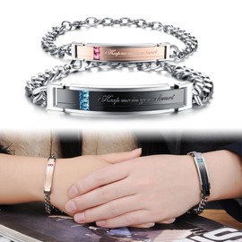 Cupimatch 2pcs Pärchen Armbänder, Panzerarmband mit Gravur Zirkonia Panzerkette Freundschaftsarmband Damen Herren Armreif, silber schwarz rosegold