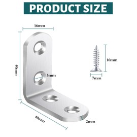 Yeepeo 12 Pcs Corner Bracket 40 × 40mm, Right Angle Bracket 90 Degree Stainless Steel Corner Brace with 48 Screws Small Brackets for Wood Furniture Fixation