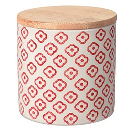 Bloomingville Emma Storage Container Pot Airtight Diameter 10 x Height 10 cm Red Ceramic Bamboo Holds Approx. 400 ml