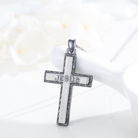 PCTJYFU Jesus Cross Necklace 925 Sterling Silver Oxidized Cross Pendant Necklace Religious Birthday Jewelry for Women,Religious Protector Talisman Medallion Amulet Protection, Sterling Silver, No