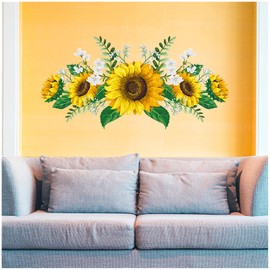 Sunflower Wall Decal - 12 X 24Inch Waterproof Sunflowers Stickers Yellow Flower Wall Stick for Living Room Bedroom Kitchen Background Decoration