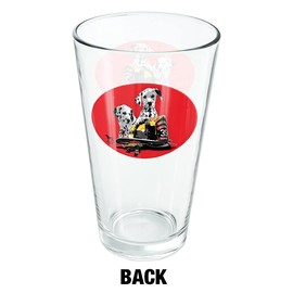 LOGOVISION Dalmatian Dogs Firefighter Fire Helmet 16 oz Pint Glass, Tempered Glass, Printed Design & A Perfect Fan Gift | Great for Cold Beverages, Soda, Water