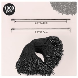 EUSOAR String for Tags, 7.7" 1000Pcs Cotton Gift Garment Price Hanging Tag Rope Snap Lock Pins Loop Fastener Hook Ties for Present Clothing Shoes Luggage Labels Attachment-Black
