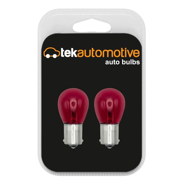 Tek Automotive 382 Red Brake Light Bulbs, Tail Light Bulb, 382R 12V 21W BA15S Car Bulbs - Twin Pack
