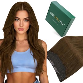 Easyouth Wire Real Hair Extensions Remy Hair Extensions with Invisible Wire 35 cm Medium Brown Secret Wire Extensions Real Hair #4 70 g