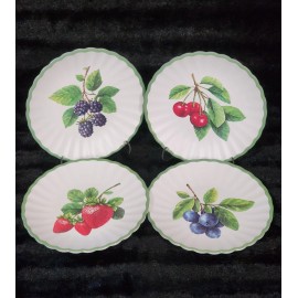 Rachel Ashwell 4 Cherry Blueberry Blackberry Strawberry Melamine 8" Salad Plates Scallop Fruit
