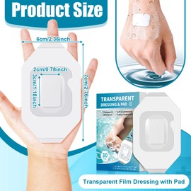Geiserailie 30 Pack Transparent Film Dressing with Pad, Waterproof Adhesive Bandages, Wound Cover Patches, Clear Barrier Film for Showering, Swimming, Tattoo(2.36 x 2.76 Inches)