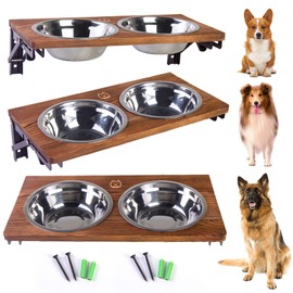 Folding Dog Bowls Stand Mounted Elevated Pet Feeder 2 Stainless Steel Bowls for Dogs Pets Raised Bowls for Medium-Large Dogs and Raised Dogs 44 Oz…