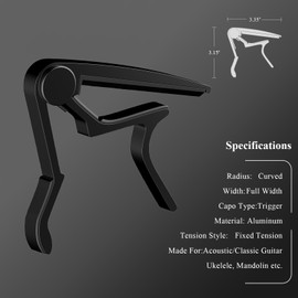 Guitar Capo, Capo for Acoustic Guitar 6 String and 12 String, Guitar Capo with Pick Holder and 5 Picks, Metal Capo for Ukulele, Mandolin, Banjo, and other String Instruments (Black)