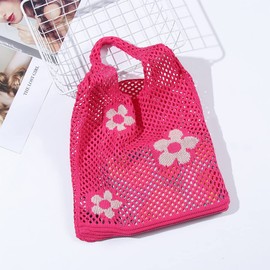 Ovida Crochet Tote Bag Mesh Beach Bag Fairycore Hobo Fairy Grunge Aesthetic Shoulder Bag Y2k Purse for Women Girls