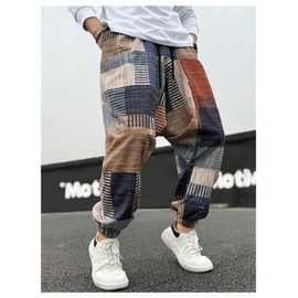 GORGLITTER Men's Patchwork Harem Pants Boho Yoga Hippie Beach Trousers Multicolor X-Large