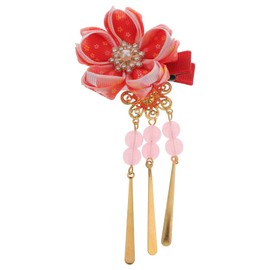Beaupretty Kimono Clips Japanese Hair Clips Kimono Flower Hair Clip Kimono Hair Accessories Hair Pins Kanzashi Hair Accessories Hair Scrunchie (Red) Kanzashi Flower